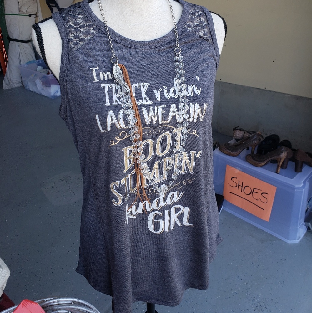 Maurices Gray Boot Stompin' Crochet Tank - Picture 3 of 3
